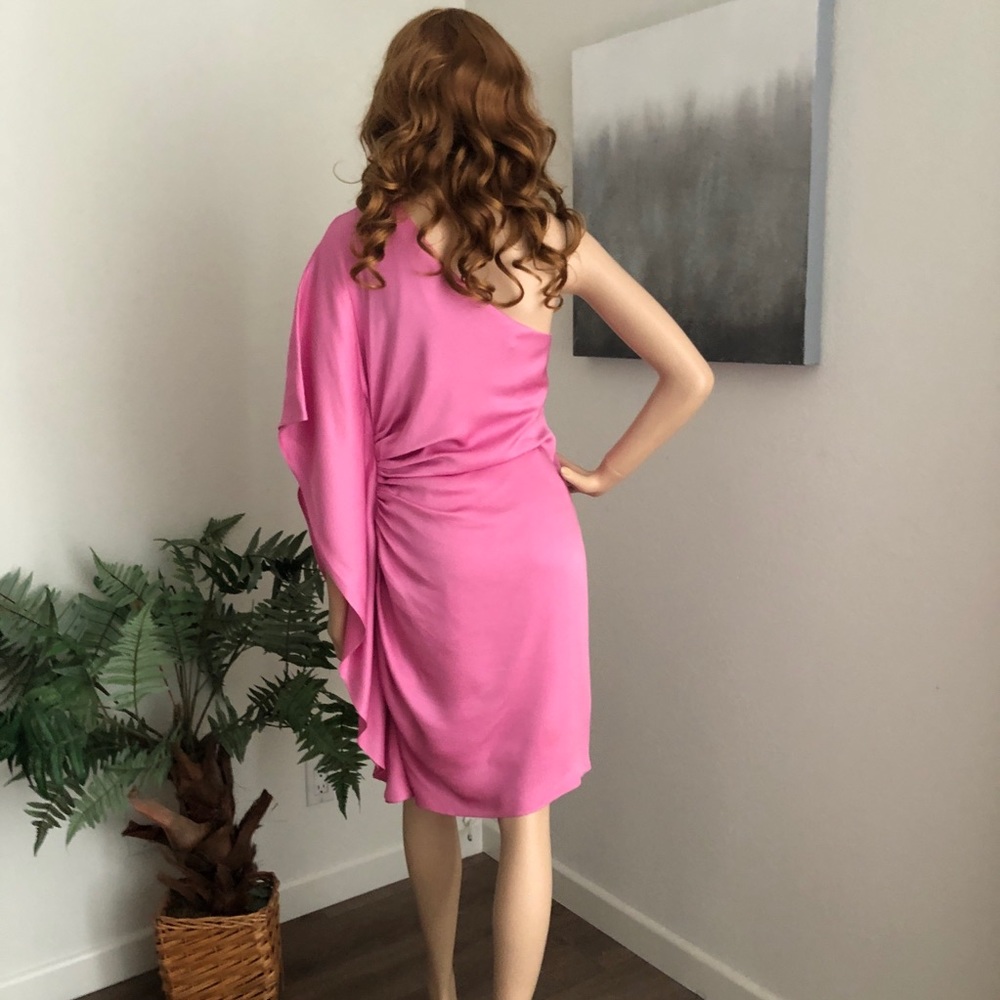Trina Turk Pink Crepe One Shoulder Ruffle Dress - Picture 6 of 9